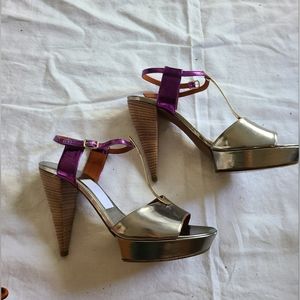 Lanvin veau mir cone heel sandal with metal size 39
